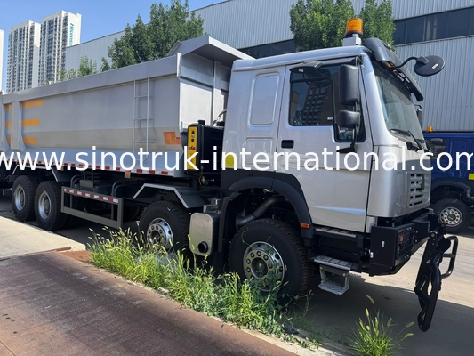 SINOTRUK HOWO 371HP 8X4 Carrinho de descarga de descarga Construção Antiga Frente Frente Militar Para áreas de mineração Duas luzes de aviso Container tipo U