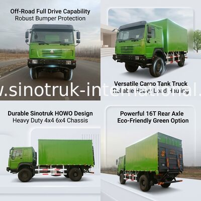 Caminhão pesado SINOTRUK com tipo de tração 4X4 LHD, tanque de carga de 5000*2300*2300 mm e capacidade de eixo traseiro de 16 T para transporte de carga pesada