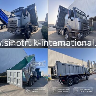 SINOTRUK HOHAN New Howo Tipper Dump Truck Meio de elevação 6 × 4 RHD Cargo Box 19-20CBM cor personalizada Diamond Silver 400HP