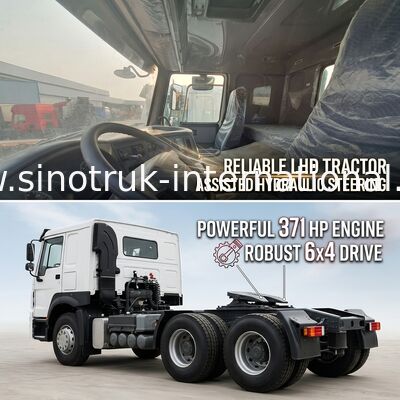 HOWO A7 Caminhão de trator usado LHD 6X4 Euro 2 371 HP Com direção hidráulica assistida por potência Branco