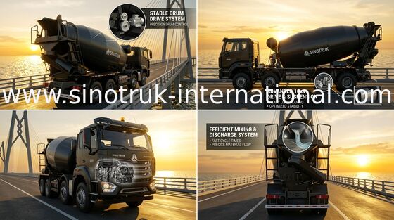 Novo HOWO HOHAN SINOTRUK caminhão de mistura de concreto preto 10CBM 380HP 8X4 RHD