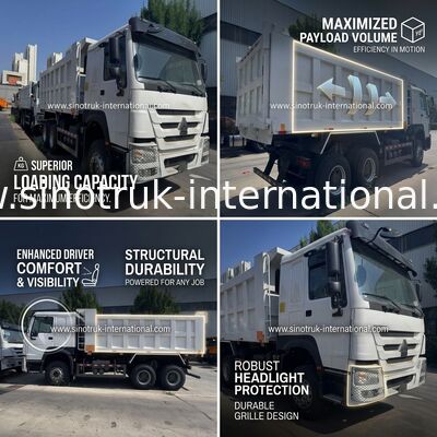Motor SINOTRUK 371HP 6 × 4 LHD HOWO Caminhão Basculante Branco 19-20CBM Elevação Média