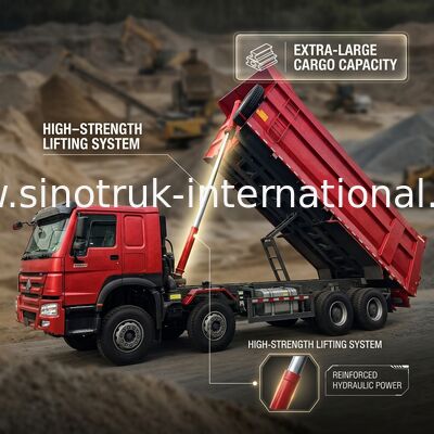 HOWO 12 rodas Sinotruk 8X4 Dump Truck 400hp Para mineração LHD U tipo de contêiner