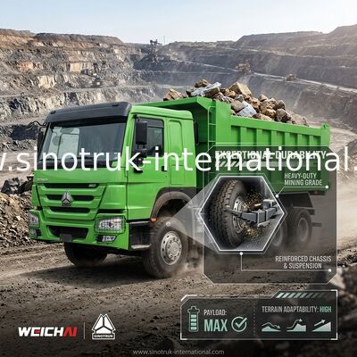 Sinotruk Howo Tipper Dump Truck Weichai 400Hp 6 × 4 Lhd Verde Meio Levante