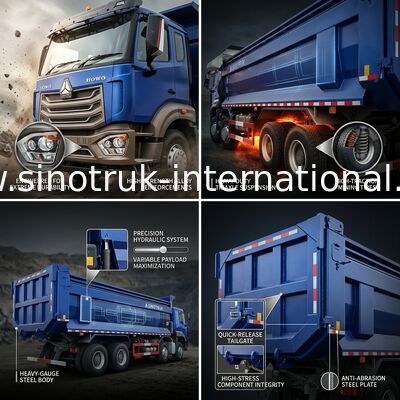 RHD 8×4 10 rodas 380HP Blue HOWO Tipper Truck Alta potência