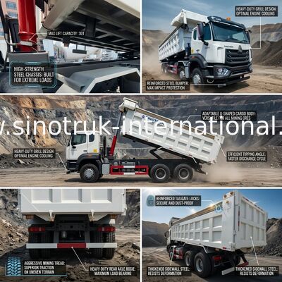 Rodas HOWO branco Tipper Dump Truck High Horsepower 371HP de LHD 8×4 12