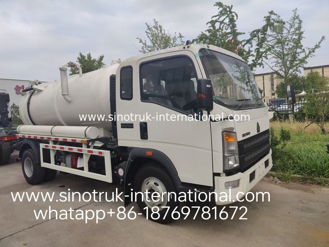 4*2 Direcção HOWO Caminhão de sucção de esgoto: Tanque de 6m3, 160 CV, pneus 8.00R20, camião de esgoto leve, veículo de saneamento eficiente