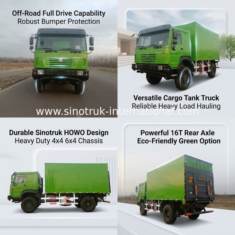 Caminhão pesado SINOTRUK com tipo de tração 4X4 LHD, tanque de carga de 5000*2300*2300 mm e capacidade de eixo traseiro de 16 T para transporte de carga pesada