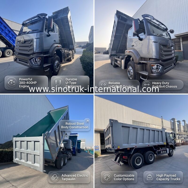 SINOTRUK HOHAN New Howo Tipper Dump Truck Meio de elevação 6 × 4 RHD Cargo Box 19-20CBM cor personalizada Diamond Silver 400HP