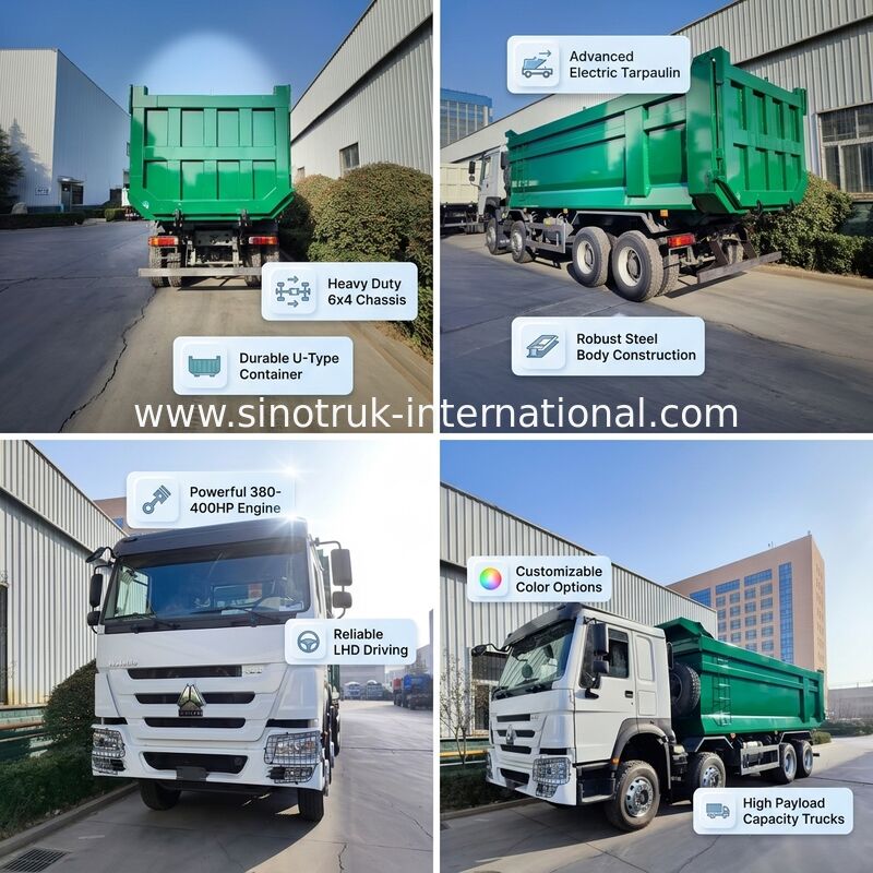 Caminhão basculante basculante de 400HP para serviço pesado com capacidade de carga útil de caixa U de 26 metros cúbicos