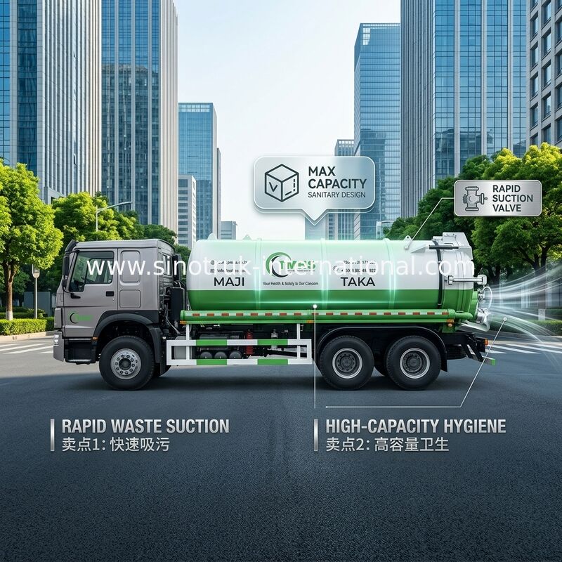Bomba de vácuo Caminhão de sucção de esgoto Caminhão de limpeza de tanque séptico 20CBM LHD 380HP