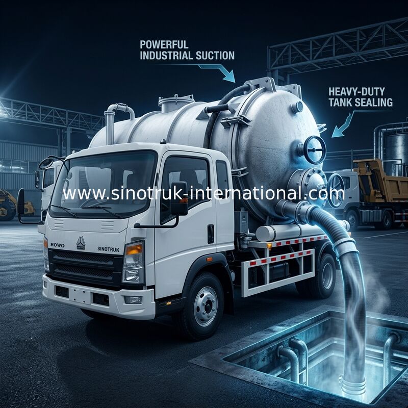 4*2 Direcção HOWO Caminhão de sucção de esgoto: Tanque de 6m3, 160 CV, pneus 8.00R20, camião de esgoto leve, veículo de saneamento eficiente
