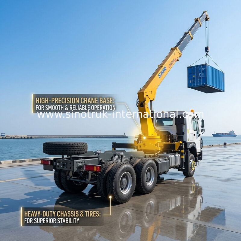 SINOTRUK Equipamento de guindastes montados em caminhão 12 toneladas XCMG Para elevação 6X4 Guindaste de guindaste amarelo, chamativo, pára-choques militar