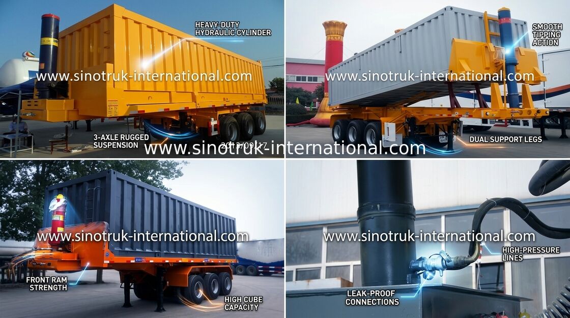 Semi eixos 70Tons 25-45CBM do caminhão de caminhão basculante 3 do reboque para minar/construção