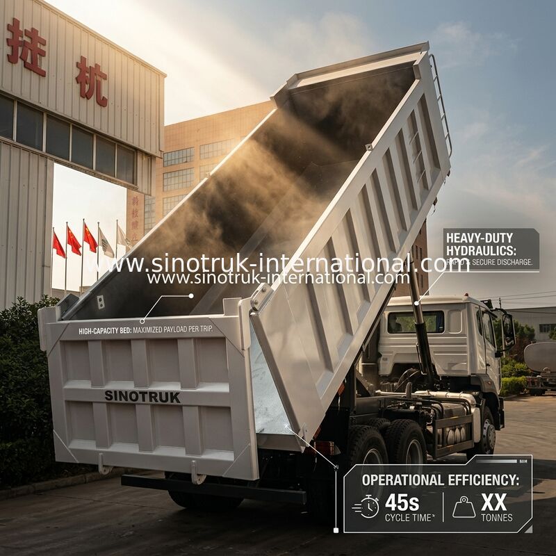 SINOTRUK HOHAN Howo Caminhão Basculante Basculante Elevação Média Motor Weichai 6 × 4 LHD Caixa de Carga Retangular Branco 19-20CBM