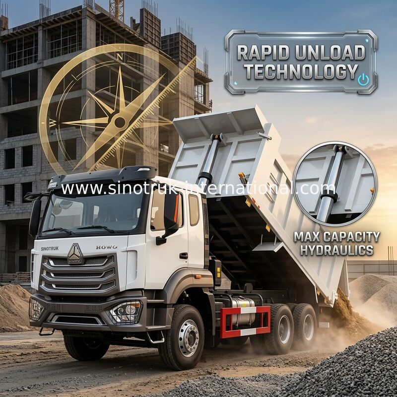 2 Passageiros Sinotruk Hohan Tipper Dump Truck Weichai Motor 6 × 4 LHD 380HP Com transmissão manual