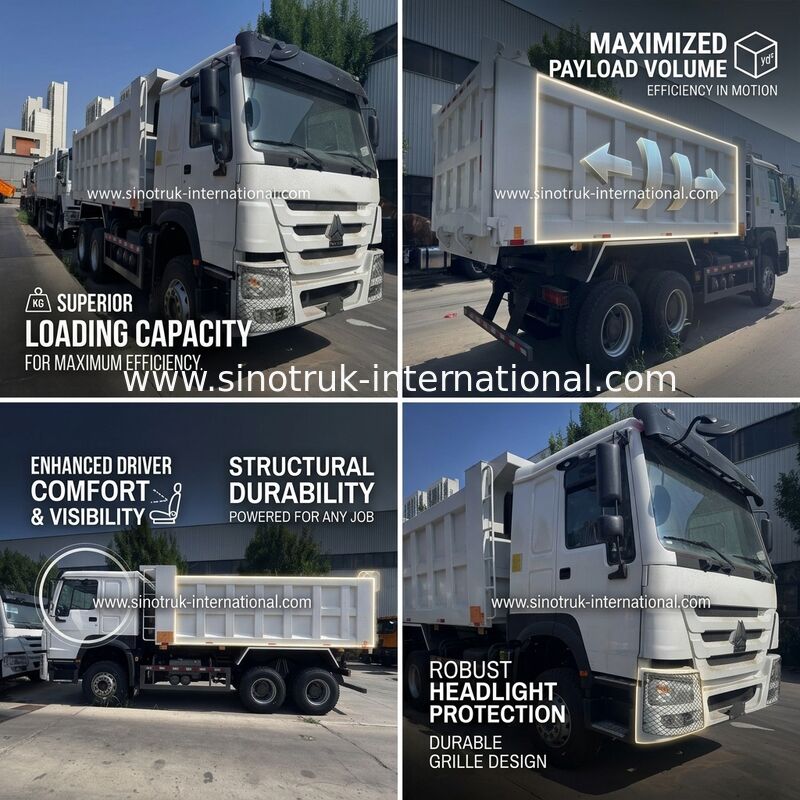 Motor SINOTRUK 371HP 6 × 4 LHD HOWO Caminhão Basculante Branco 19-20CBM Elevação Média