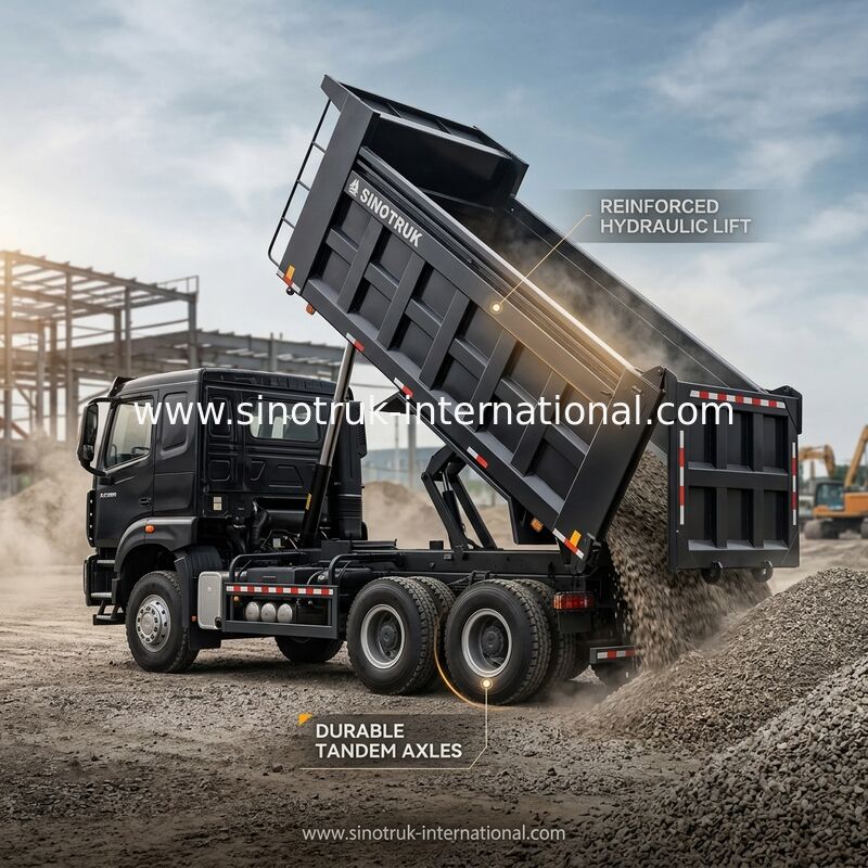 HOWO NX 380HP RHD Black Tipper Dump Truck Com Flap de Tarpaulin