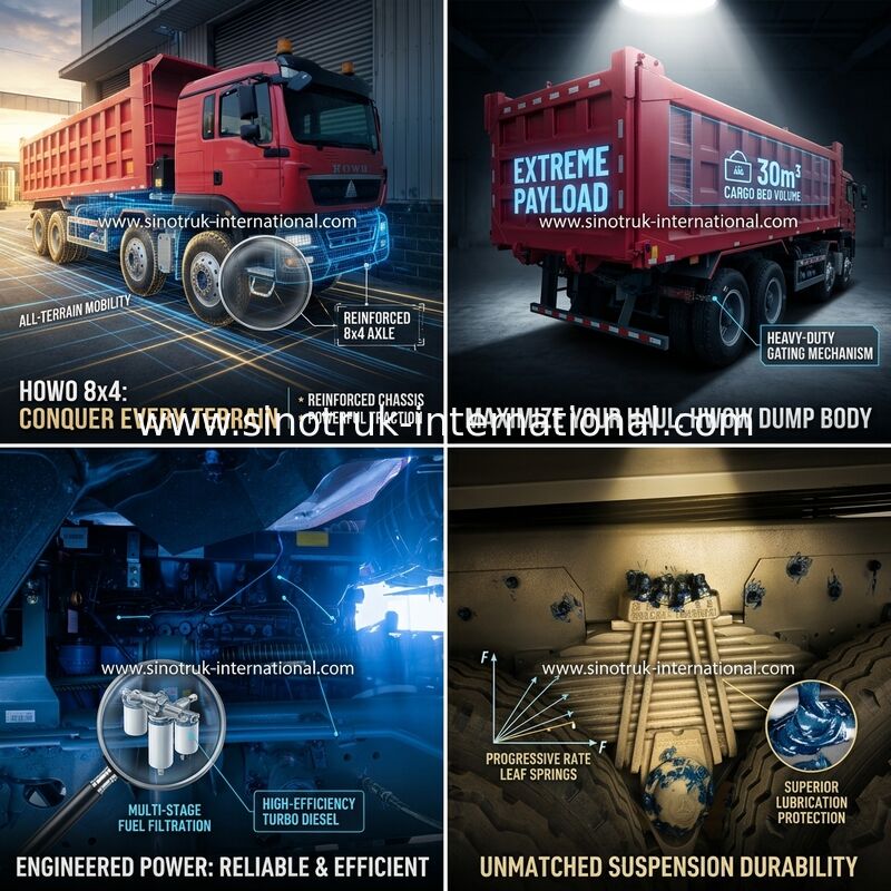 Sinotruk Howo Dump Truck Tx 400Hp Euro 2 8 × 4 Lhd 12 rodas Vermelho