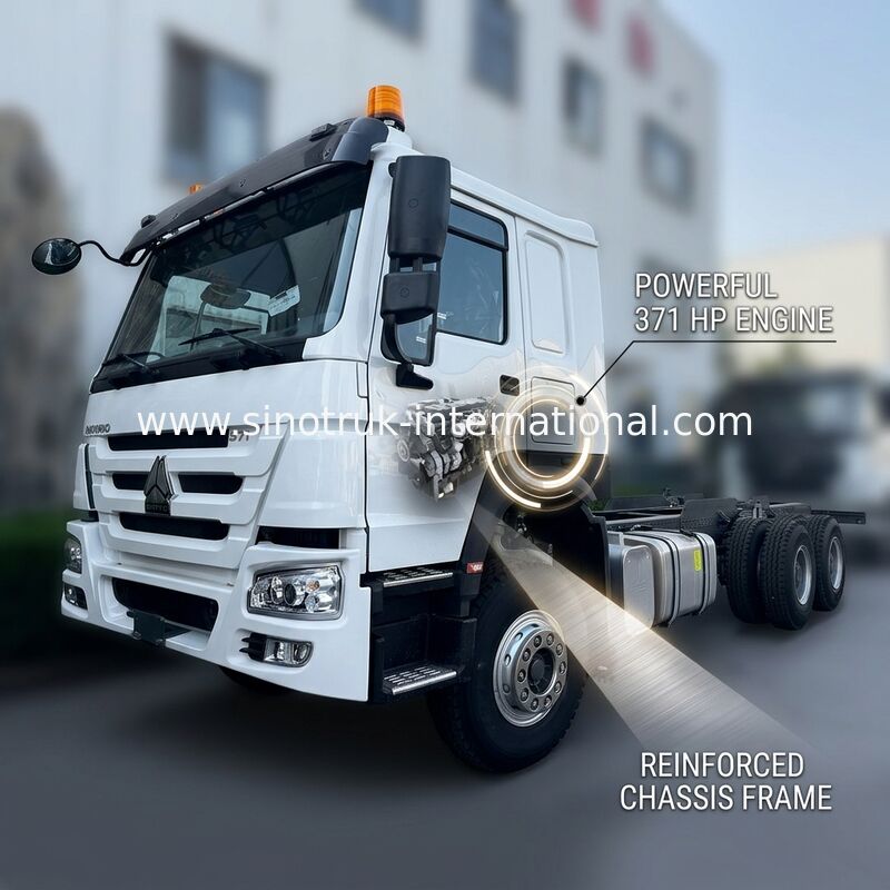 SINOTRUK HOWO Chassi de caminhão SINOTRUK Motor371HP 6 × 4 RHD Com luz de aviso Usado em camião de descarga camião de carga camião de água