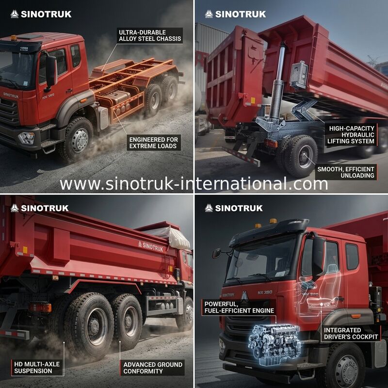 Sinotruk Hohan New Howo Tipper Dump Truck N7 8 × 4 12 rodas 380Hp Lhd ou Rhd Com contentor de telhado tipo U