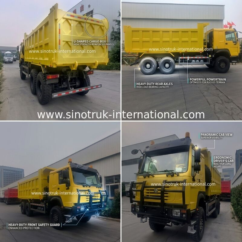Sinotruk Howo Tipper Dump Truck 6 × 6 tração integral com 14.00R20 Pneus únicos 380 hp