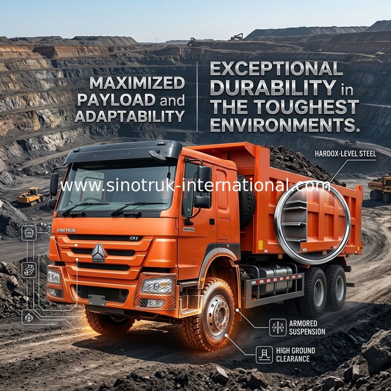 Sinotruk Howo Tipper Dump Truck 400Hp 8 × 4 Rhd 12 Rodas Big Tray 7600mm