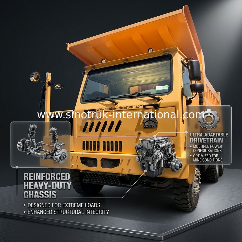 Sinotruk Howo Mining Tipper Dump Truck 90Tons 6 × 4 Corpo de carga de aço de alta resistência