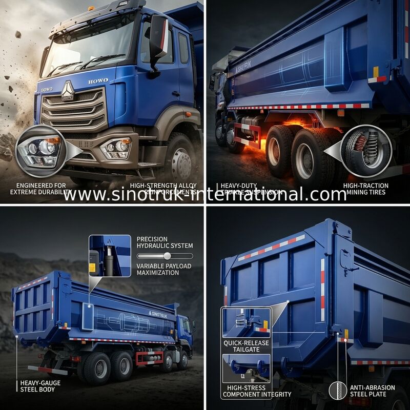RHD 8×4 10 rodas 380HP Blue HOWO Tipper Truck Alta potência