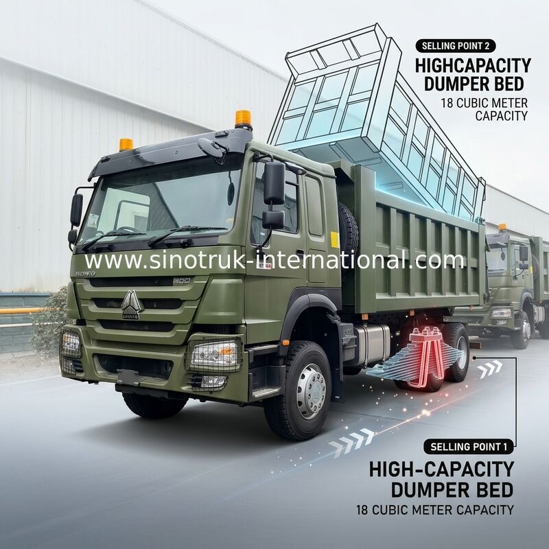 RHD 6×4 10 rodas ZZ3257V3847B1R 400HP Green HOWO Tipper Truck Alta potência
