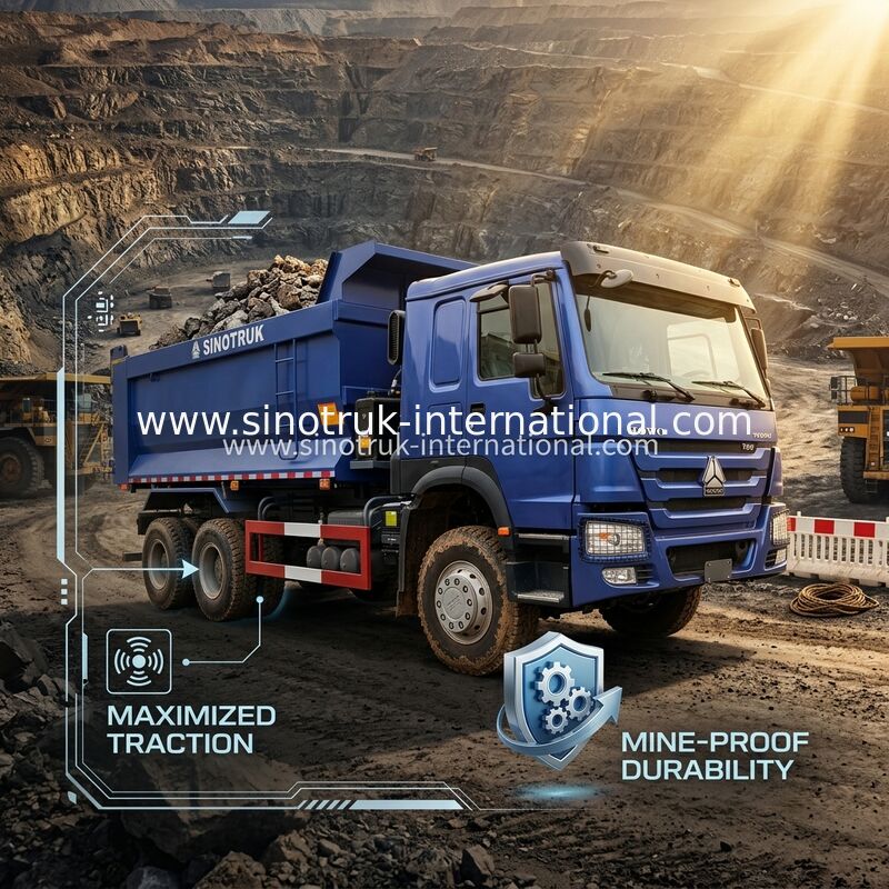Full DriveConsumo de combustível baixo 380HP Blue HOWO Tipper Truck RHD 6×6 10 rodas