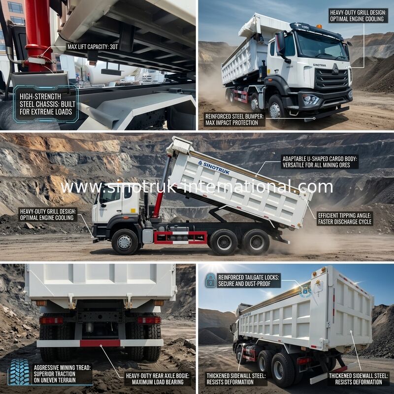 Rodas HOWO branco Tipper Dump Truck High Horsepower 371HP de LHD 8×4 12