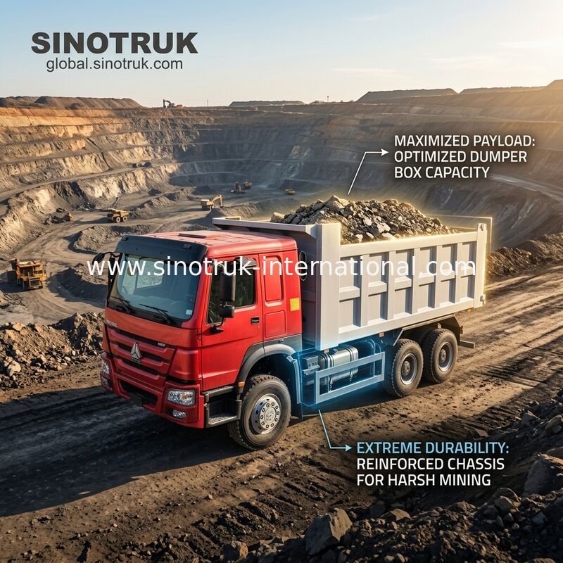 Sinotruk Howo Tipper Dump Truck 400Hp 6 × 4 20CBM cilindro hidráulico de elevação frontal