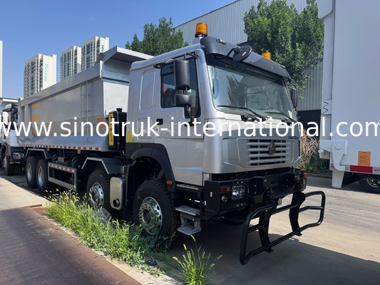 SINOTRUK HOWO 371HP 8X4 Carrinho de descarga de descarga Construção Antiga Frente Frente Militar Para áreas de mineração Duas luzes de aviso Container tipo U