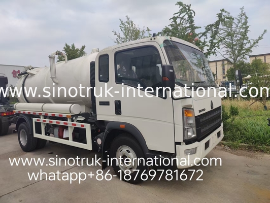 4*2 Direcção HOWO Caminhão de sucção de esgoto: Tanque de 6m3, 160 CV, pneus 8.00R20, camião de esgoto leve, veículo de saneamento eficiente