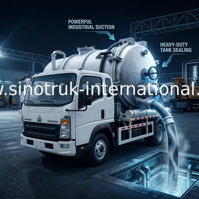 4*2 Direcção HOWO Caminhão de sucção de esgoto: Tanque de 6m3, 160 CV, pneus 8.00R20, camião de esgoto leve, veículo de saneamento eficiente