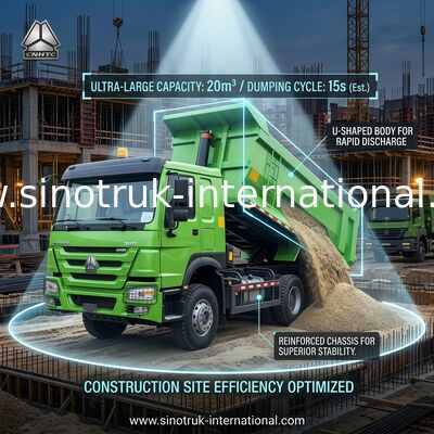 Sinotruk Howo Tipper Dump Truck 380Hp 6 × 4 U Forma Carga Corpo Verde Cor